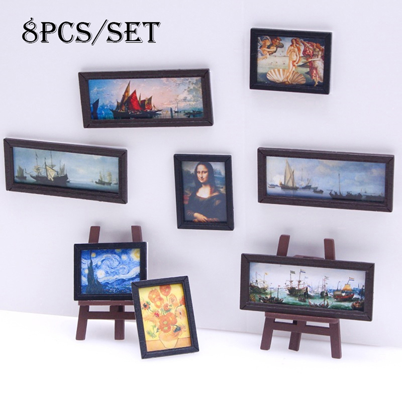 Miniature Painting Set - 8 pçs/set 1:12 casa de bonecas